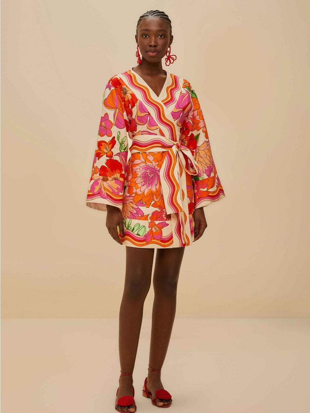 FARM Rio Pink Orange Floral Mini Dress - Picture 2 of 12